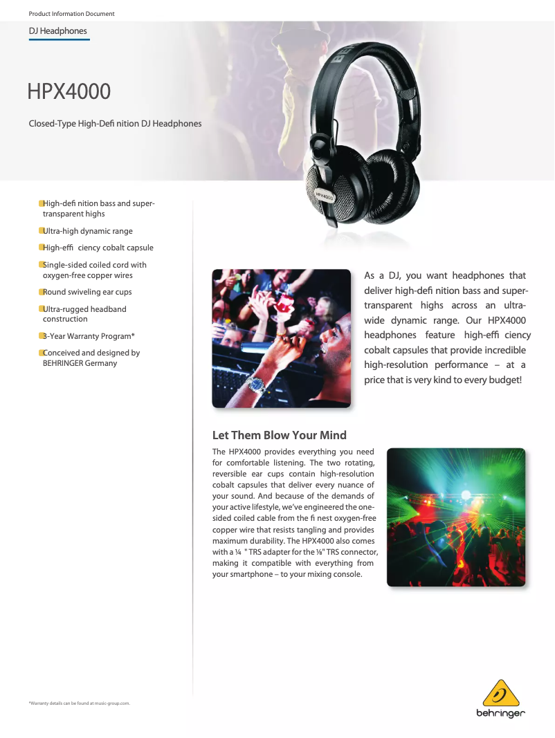 Page 1 de la notice Fiche technique Behringer HPX4000