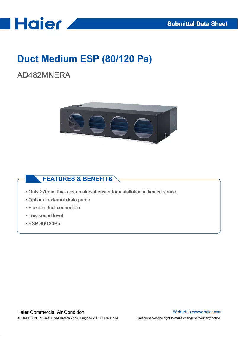 Page 1 de la notice Manuel utilisateur Haier AD482MNERA