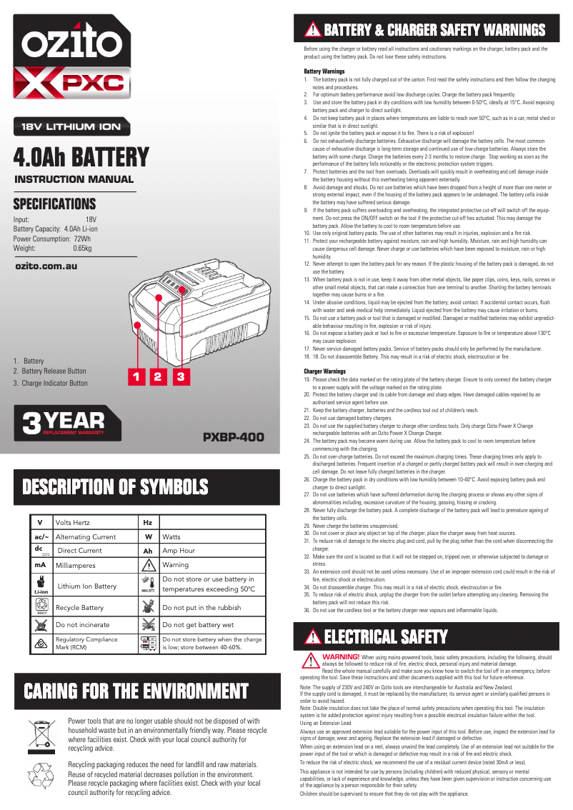 Image de la première page du manuel de l'appareil PXBC-800C