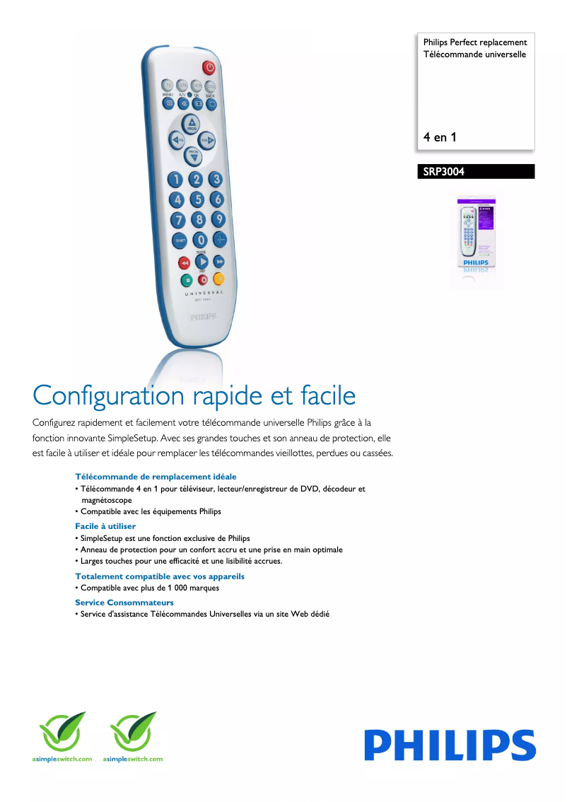 Image de la première page du manuel de l'appareil Perfect replacement SRP3004