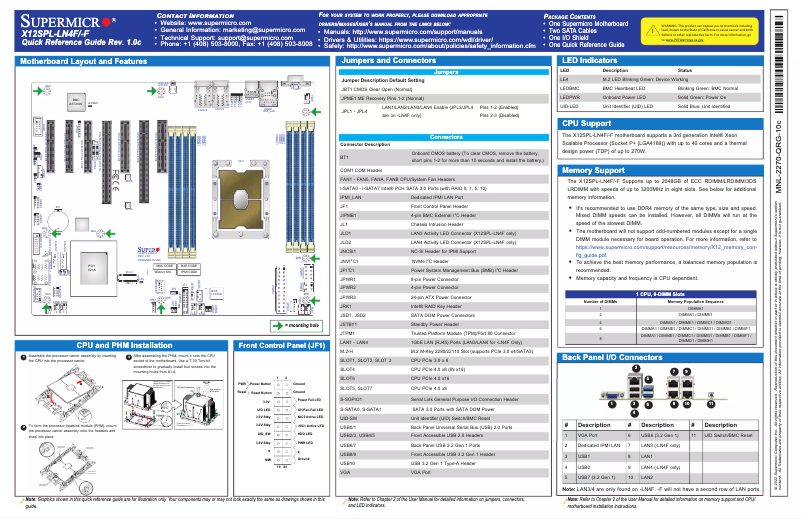 Page 1 de la notice Guide de démarrage rapide Supermicro X12SPL-LN4F