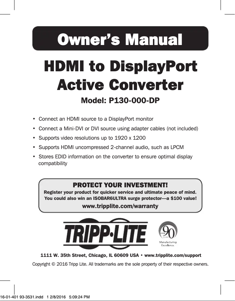 Image de la première page du manuel de l'appareil P130-000-DP