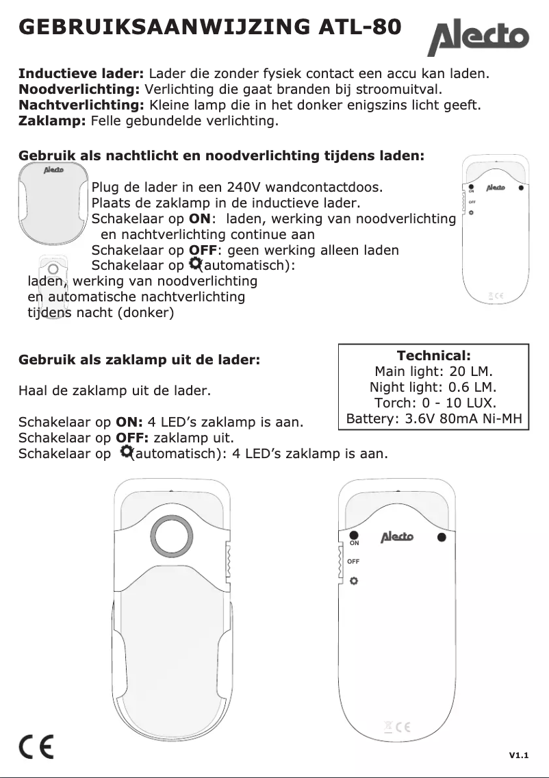 Page 1 de la notice Manuel utilisateur Alecto ATL-80