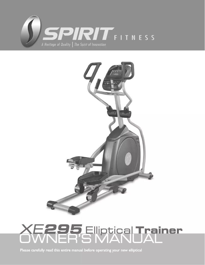 Page 1 de la notice Manuel utilisateur Spirit XE295 Elliptical Trainer