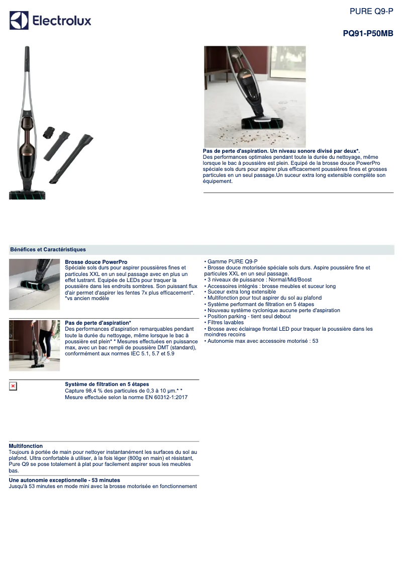 Page n°1 - Fiche technique Electrolux Pure Q9 PQ91-P50MB