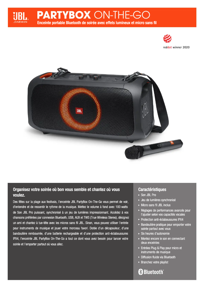 Page 1 of the manual Technical Sheet JBL PartyBox 100