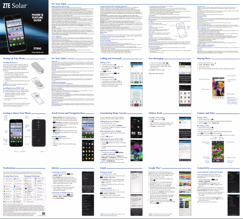 Page 1 de la notice Manuel utilisateur ZTE Solar