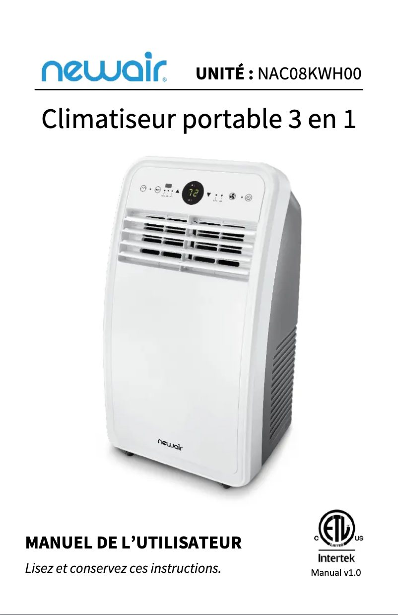 Page 1 de la notice Manuel utilisateur NewAir NAC08KWH00