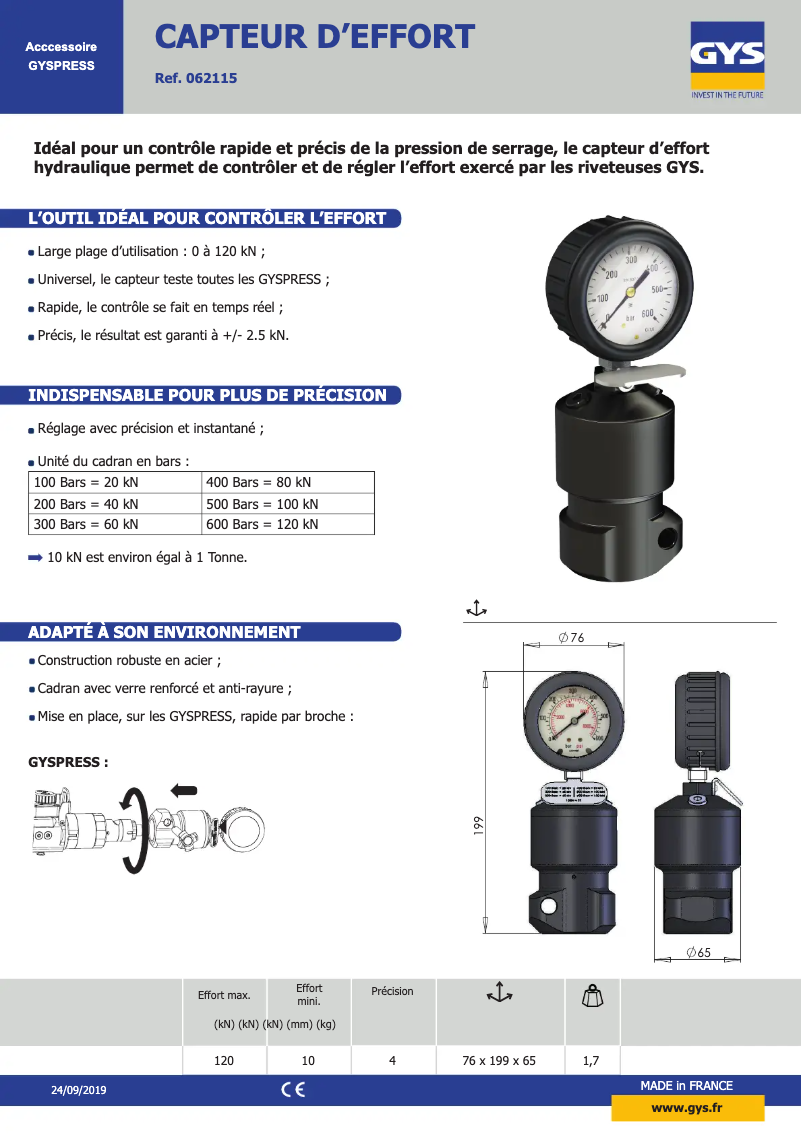Page 1 de la notice Fiche technique GYS Gyspress
