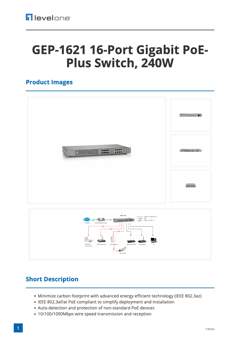 Page n°1 - Manuel utilisateur LevelOne GEP-1621