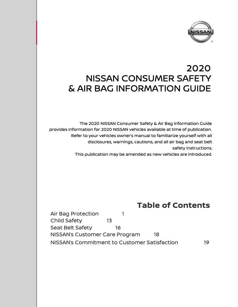 Page 1 de la notice Instructions de sécurité Nissan Sentra (2020)