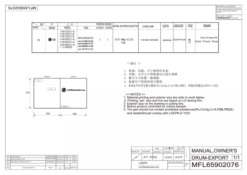 Page 1 de la notice Manuel utilisateur LG F1481TDP