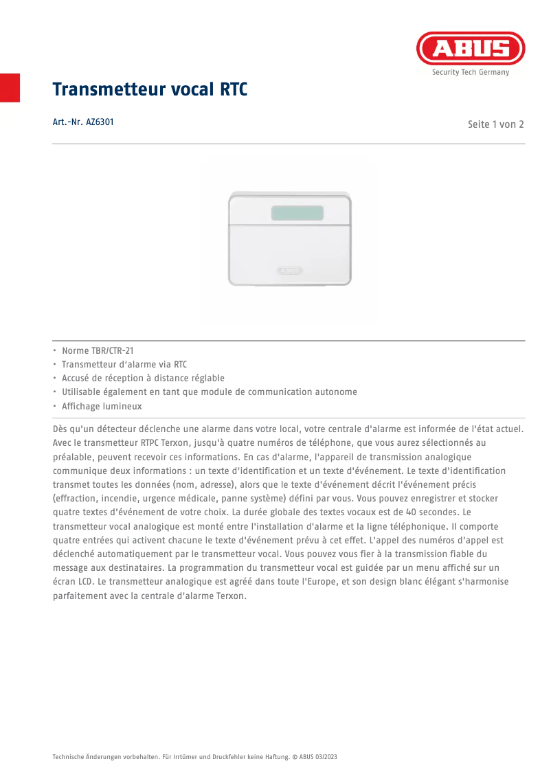 Image de la première page du manuel de l'appareil AZ6301