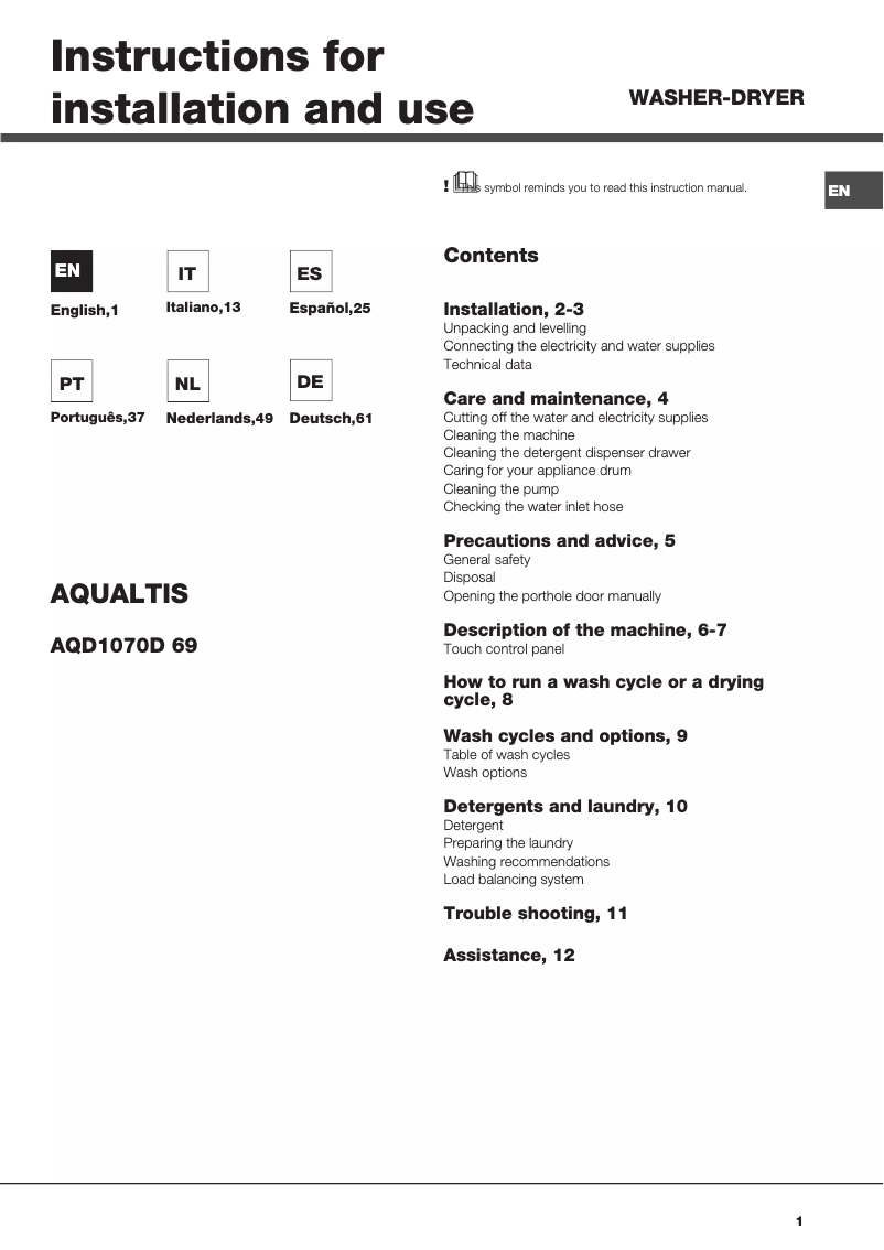 Image de la première page du manuel de l'appareil AQD1070D 69 EU/A