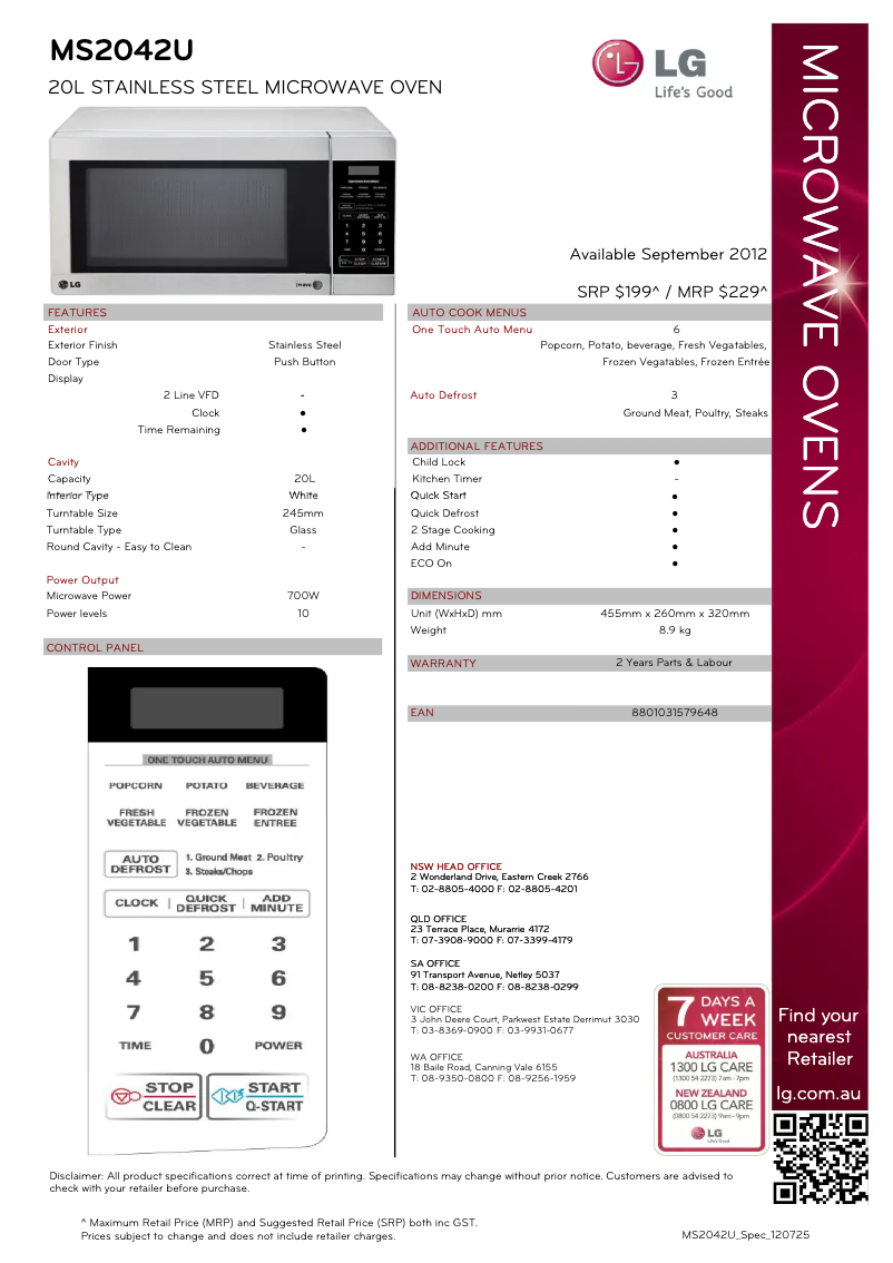 Página 1 del manual Ficha técnica LG MS2042U