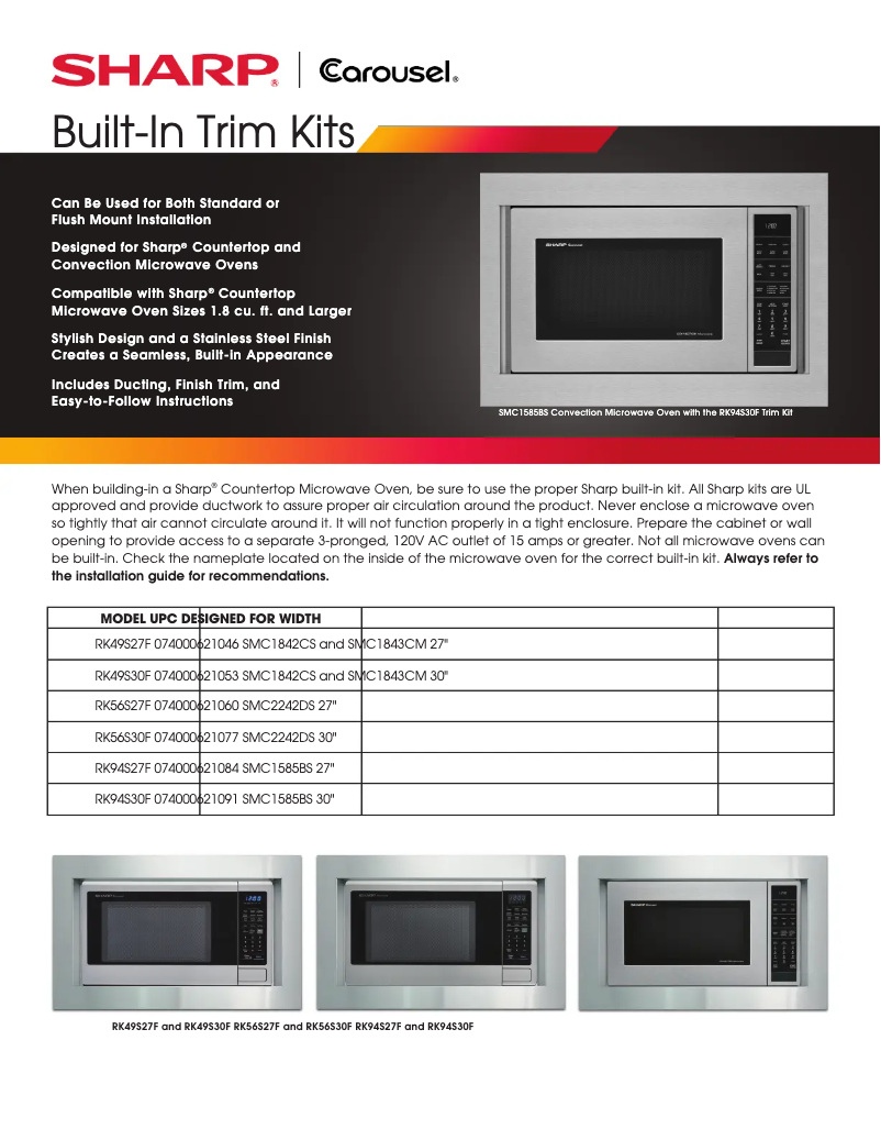 Page 1 de la notice Fiche technique Sharp SMC1585BW