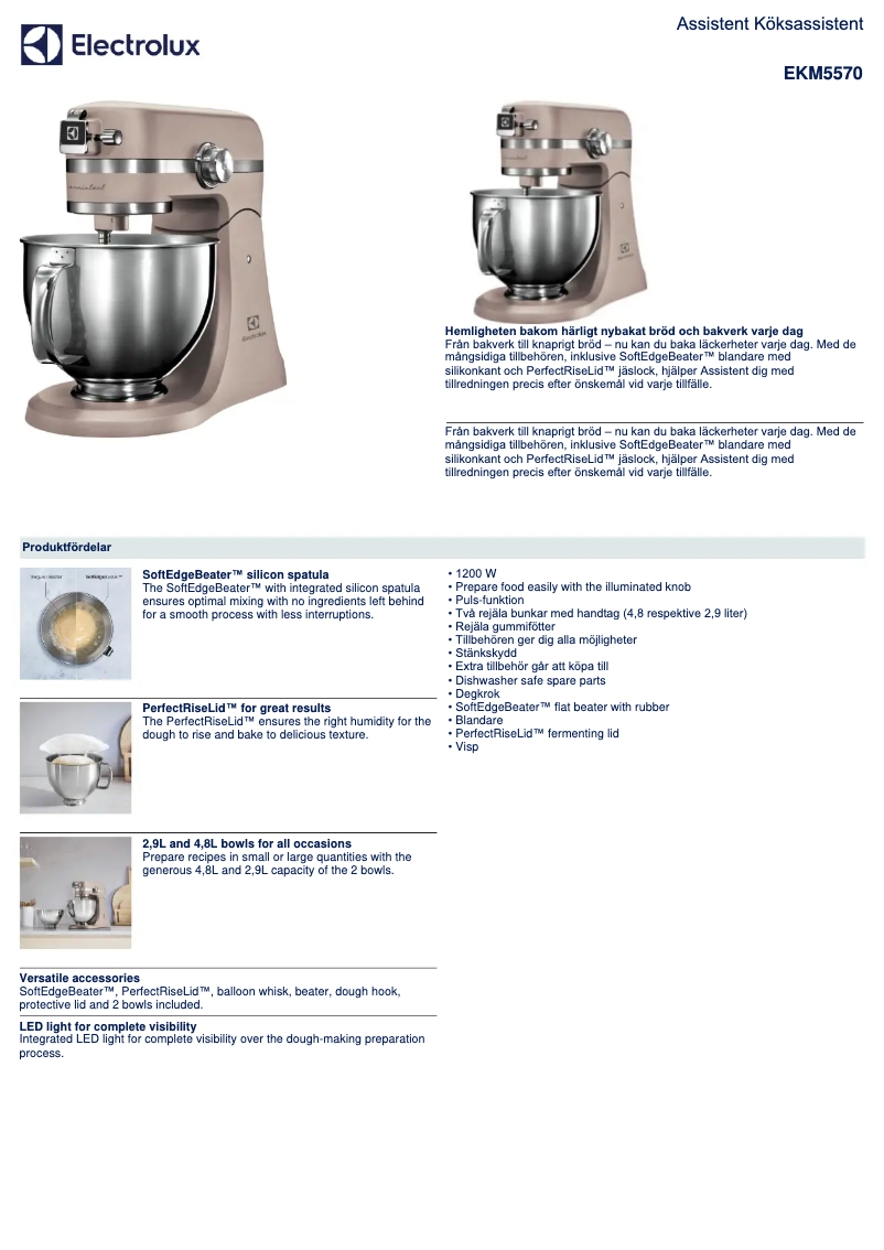 Page 1 de la notice Fiche technique Electrolux EKM5570