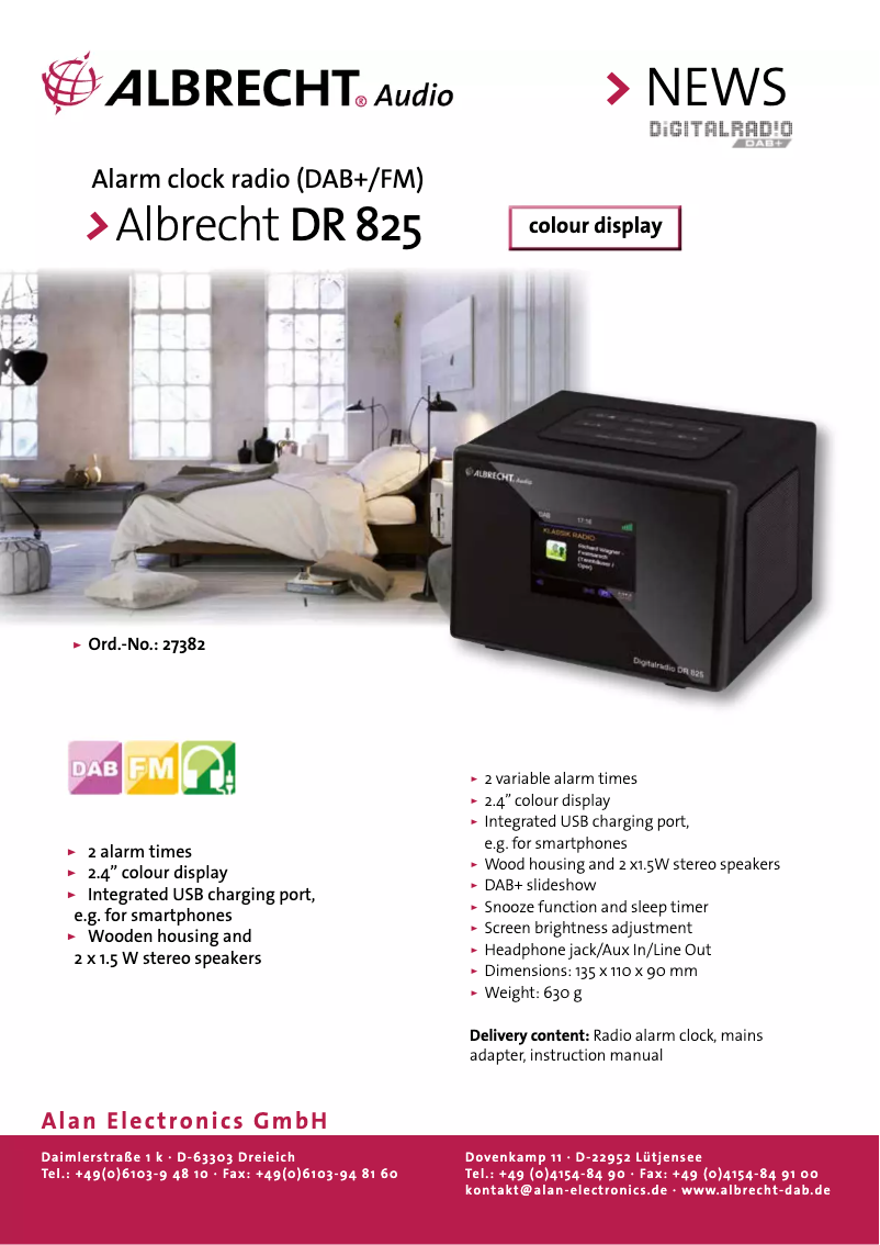 Page n°1 - Fiche technique Albrecht DR 825