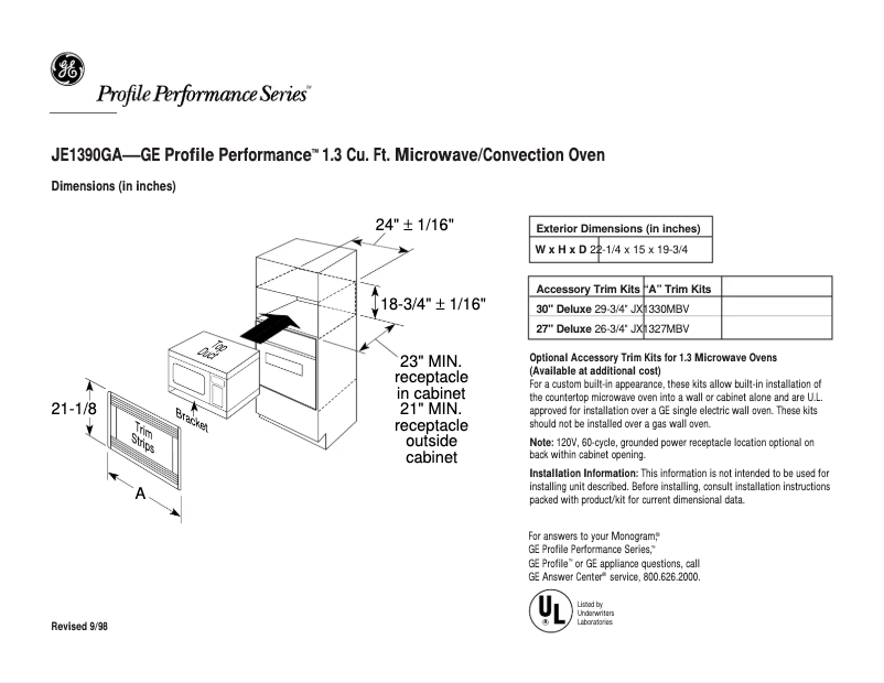 Page n°1 - Fiche technique GE Profile Performance JE1390GA
