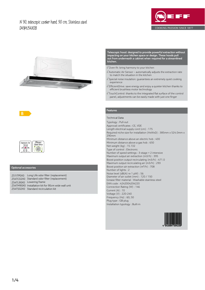 Page n°1 - Fiche technique Neff D49PU54X0B