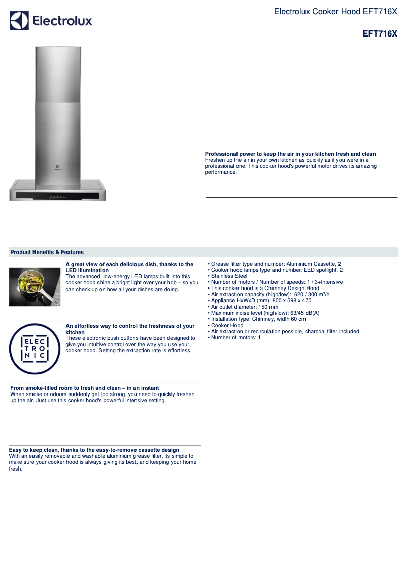 Page 1 de la notice Fiche technique Electrolux EFT716X