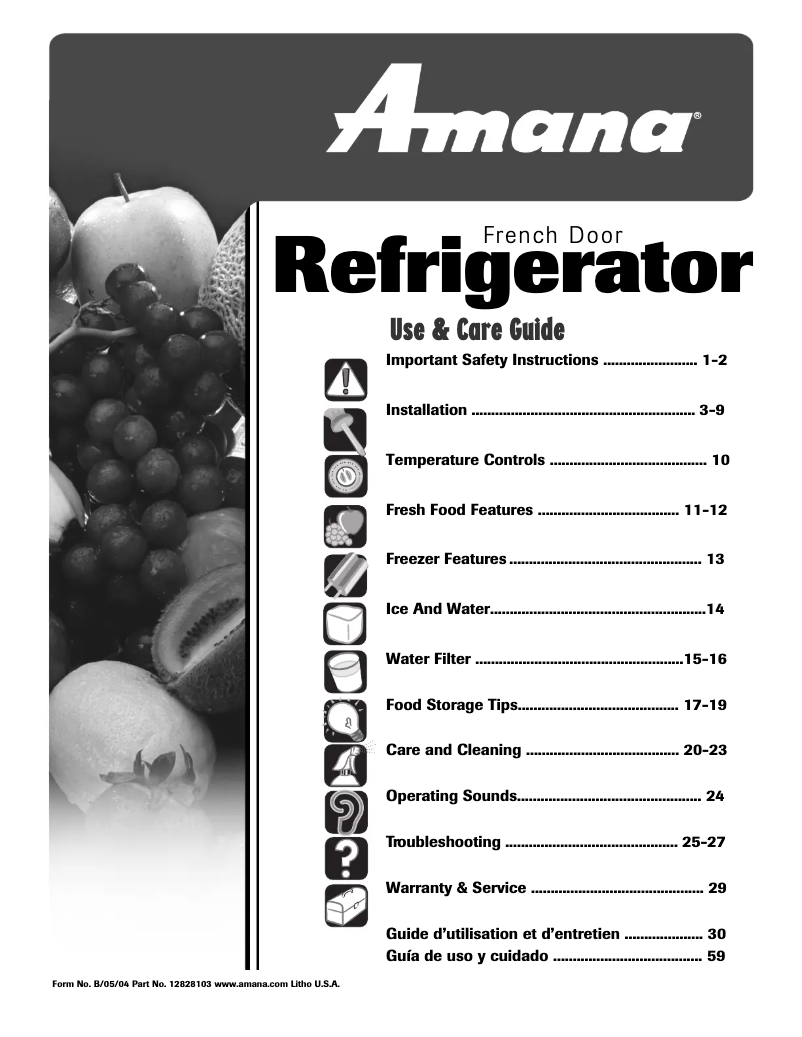 Page 1 de la notice Manuel utilisateur Whirlpool AFB2534DEB