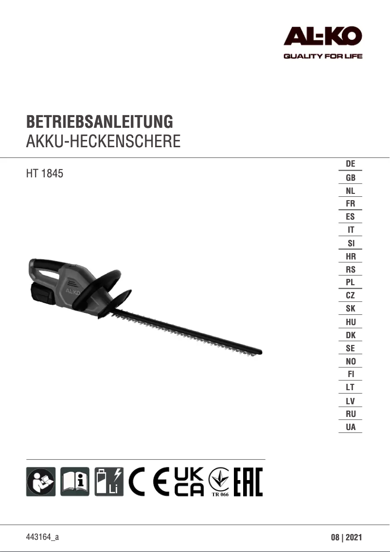 Page 1 de la notice Manuel utilisateur AL-KO HT 1845