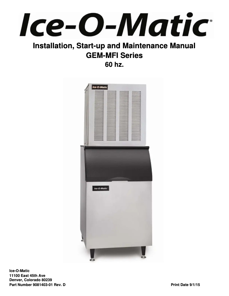 Page n°1 - Manuel utilisateur Ice-O-Matic MFI0500A