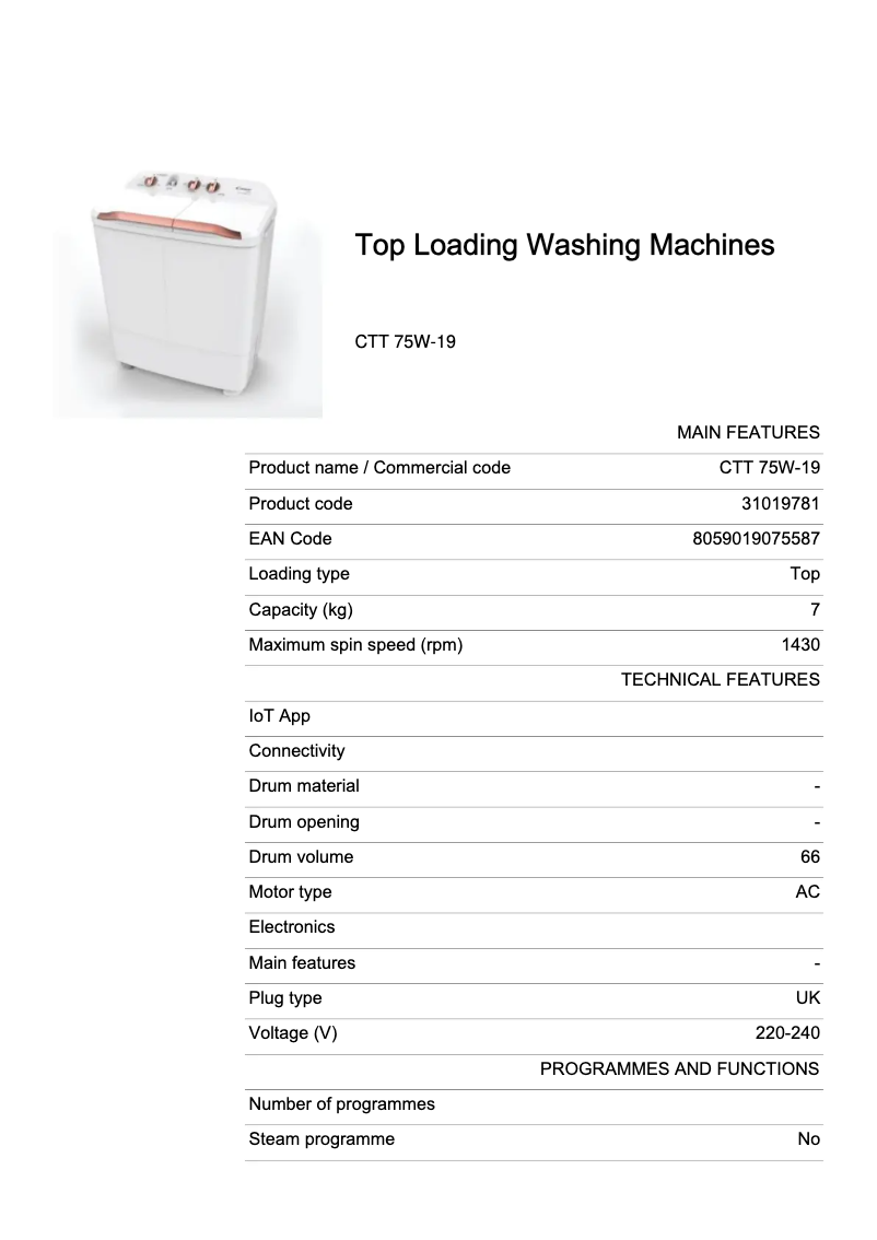 Image de la première page du manuel de l'appareil CTT 75W-19