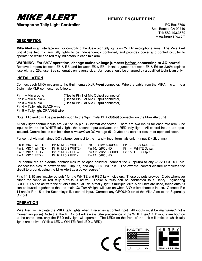 Página 1 del manual Manual de usuario Henry Engineering Mike Alert