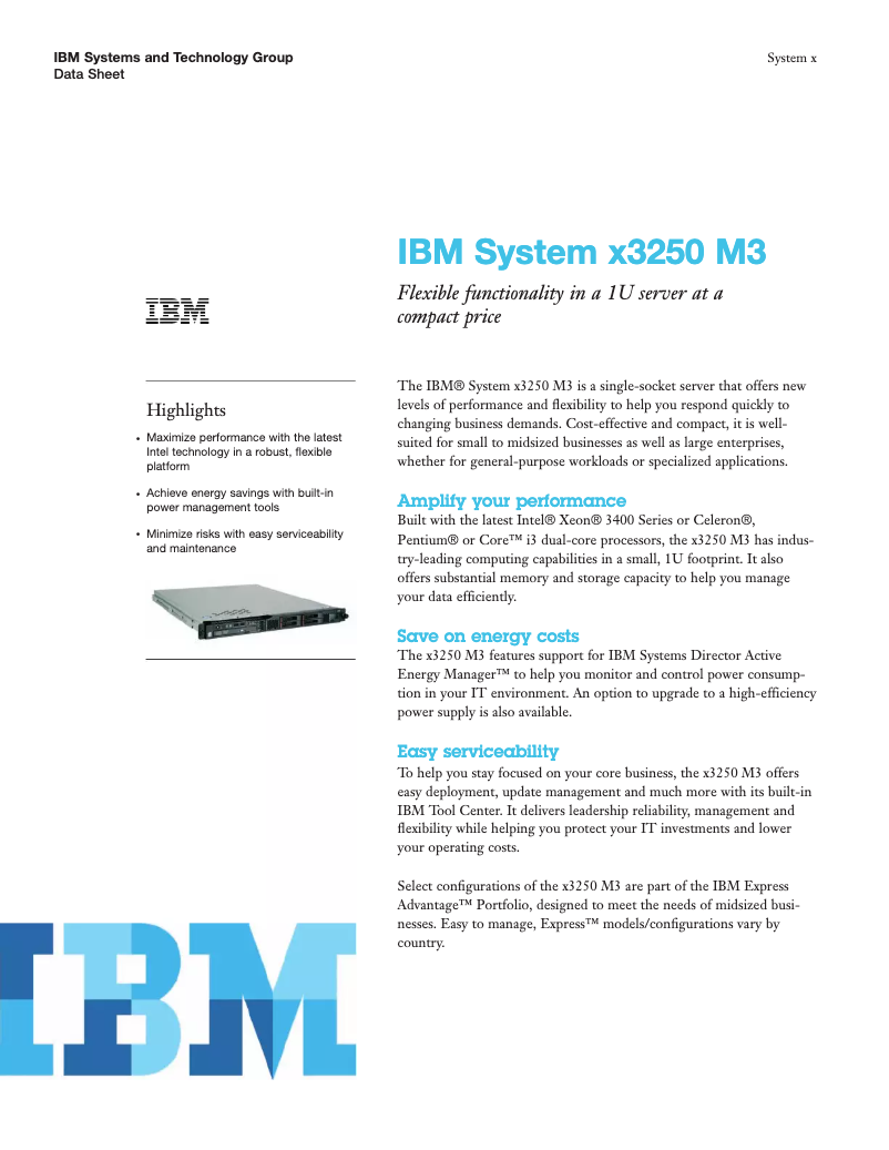 Page n°1 - Manuel utilisateur IBM eServer System x3250 M3