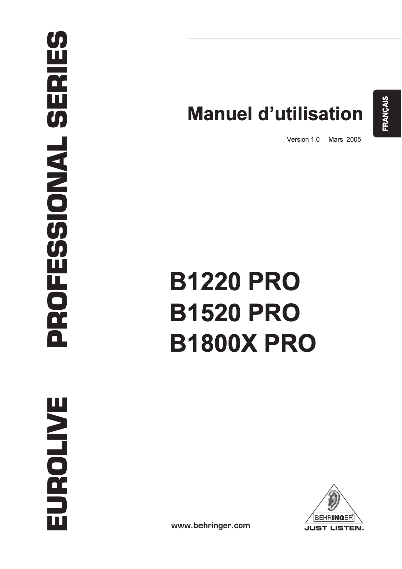 Page n°1 - Manuel utilisateur Behringer Eurolive B1800X Pro