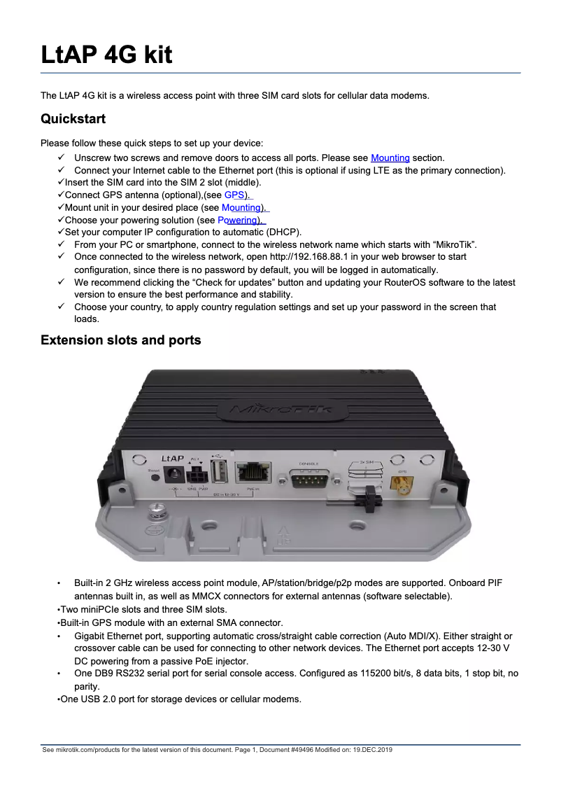 Page n°1 - Manuel utilisateur Mikrotik LtAP 4G kit