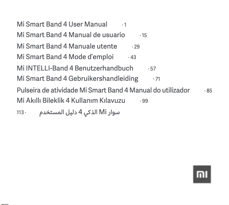 Page 1 de la notice Manuel utilisateur Xiaomi Mi Smart Band 4