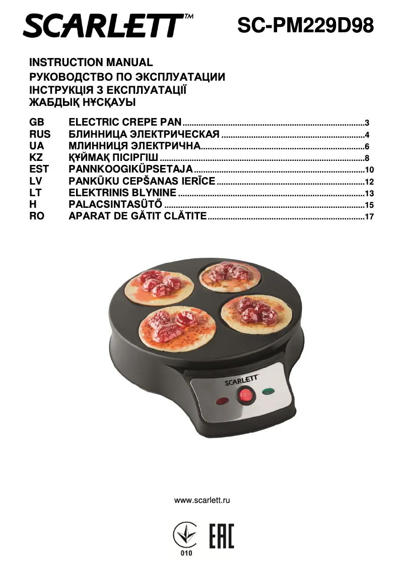 Page n°1 - Manuel utilisateur Scarlett SC-PM229D98
