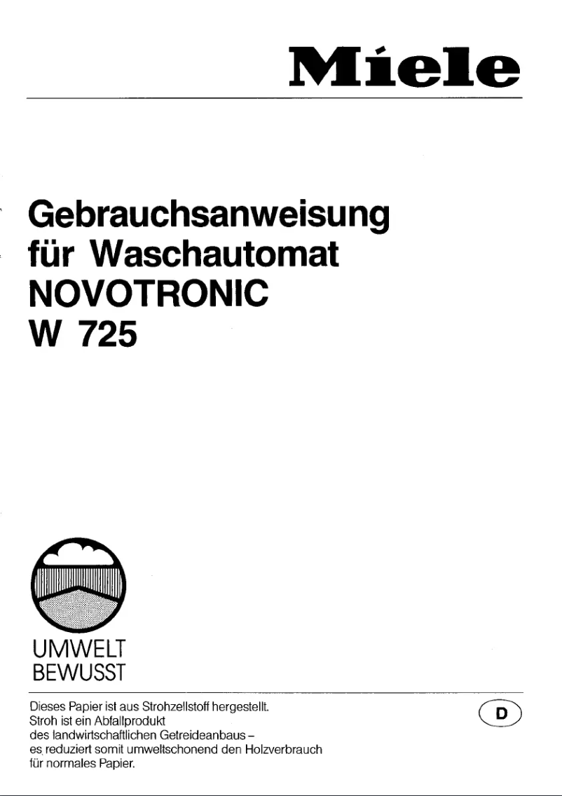 Page n°1 - Manuel utilisateur Miele Novotronic W 725