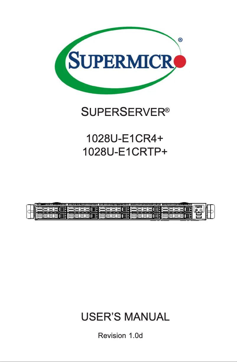 Page 1 de la notice Manuel utilisateur Supermicro SuperServer 1028U-E1CRTP+