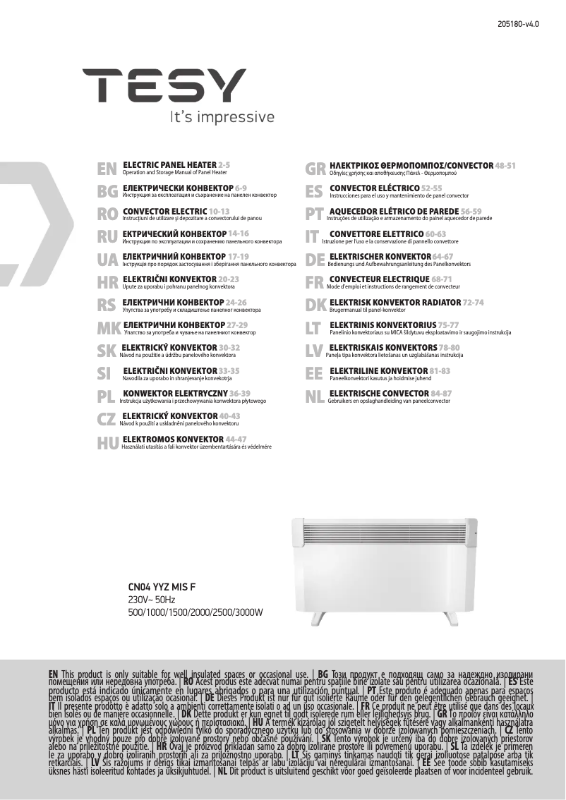 Page 1 de la notice Manuel utilisateur Tesy CN04 200 MIS F