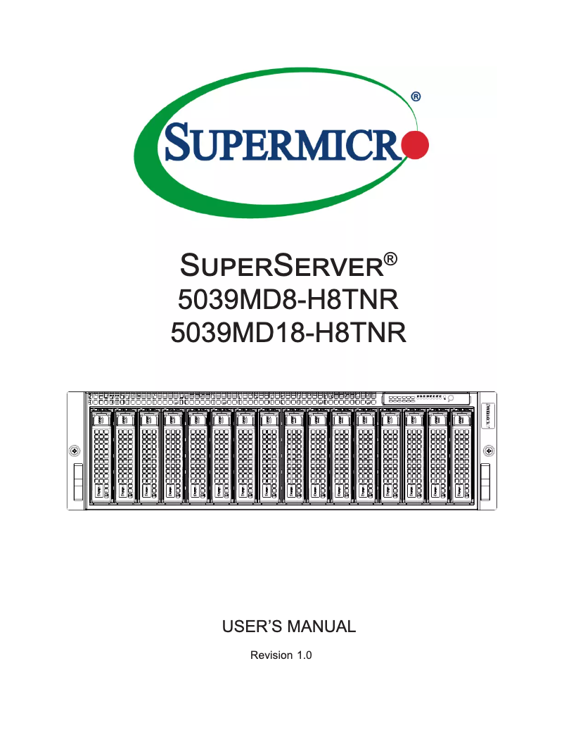 Image de la première page du manuel de l'appareil SuperServer 5039MD18-H8TNR