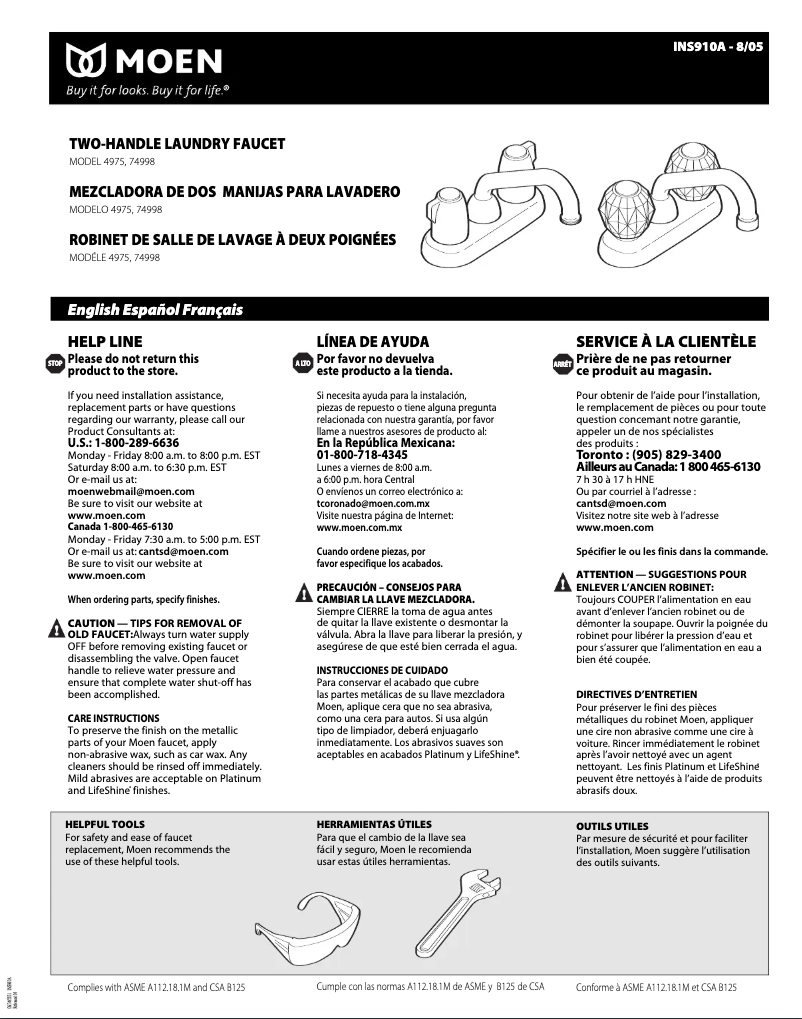 Page 1 de la notice Manuel utilisateur Moen Chateau 74998