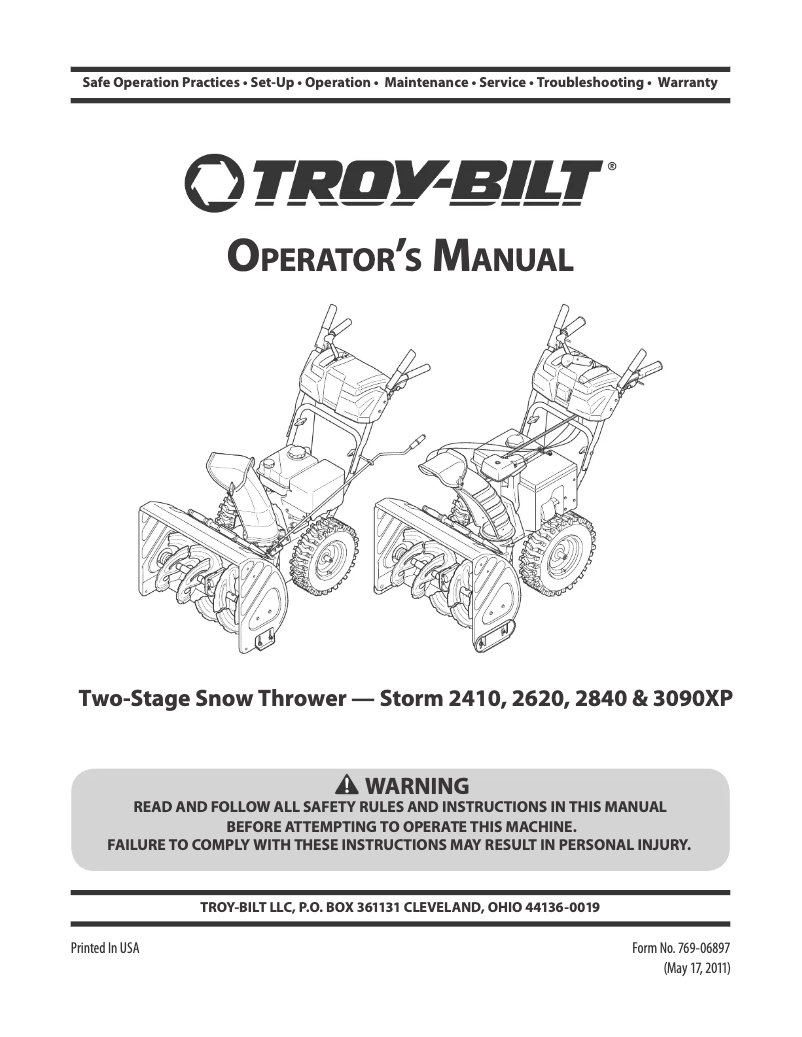 Page 1 de la notice Manuel utilisateur Troy-Bilt Storm 3090XP