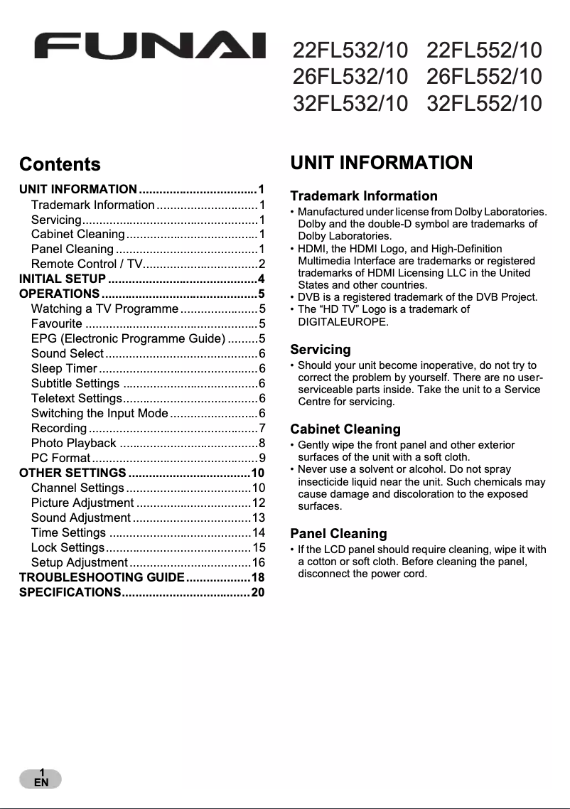 Page n°1 - Manuel utilisateur Funai 32FL552