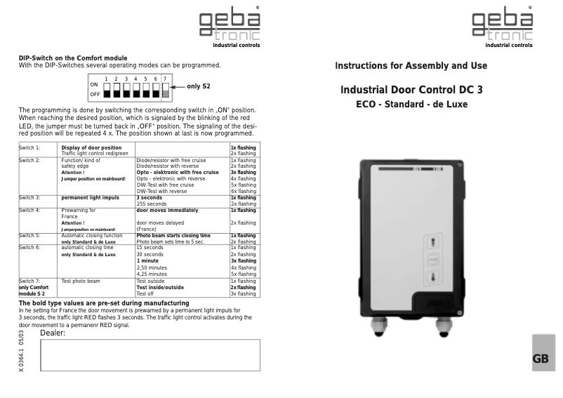 Page n°1 - Manuel utilisateur Geba Tronic DC 3 ECO