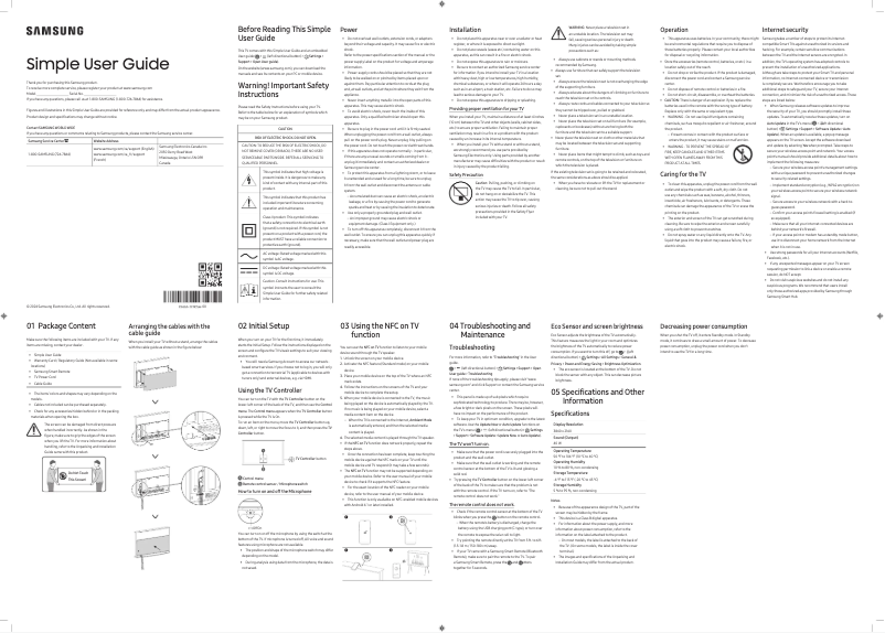 Page 1 de la notice Manuel utilisateur Samsung QN55LS01DAF