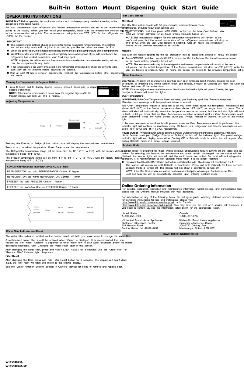 Page 1 de la notice Guide de démarrage rapide KitchenAid KBBR306ESS