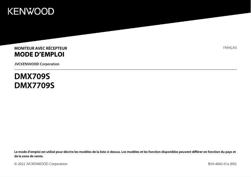 Page 1 de la notice Manuel utilisateur Kenwood DMX709S