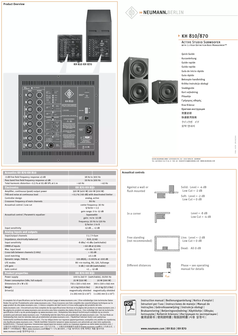 Page 1 de la notice Guide de démarrage rapide Neumann KH 870