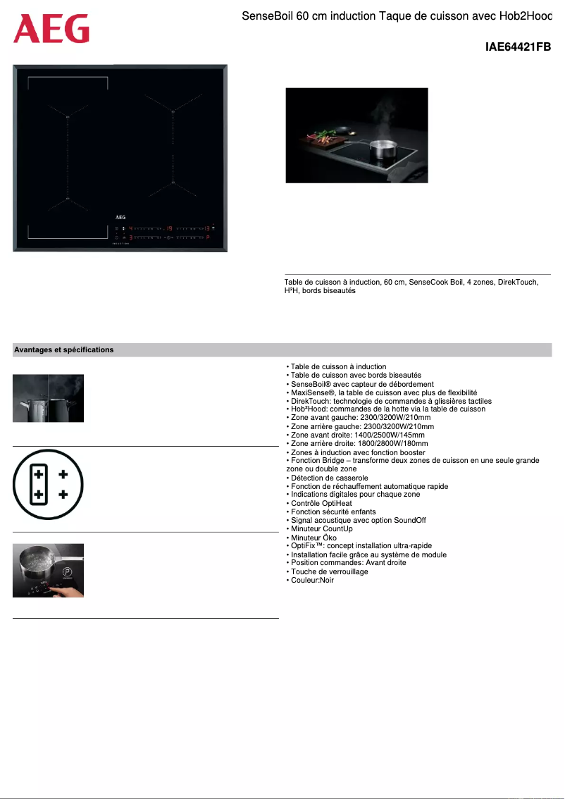Page 1 de la notice Fiche technique AEG IAE64421FB