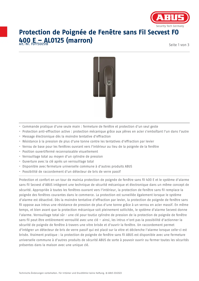 Image de la première page du manuel de l'appareil FUFT50051B