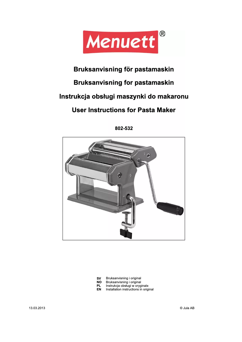 Página 1 del manual Manual de usuario Menuett 802-532